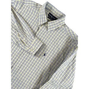 Ralph Lauren Yarmouth Plaid Yellow & Blue Button Down Shirt Mens Size 17.5 36/37